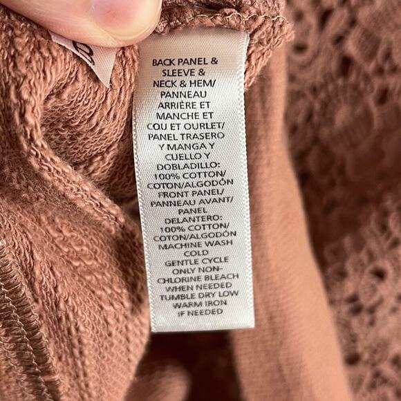 Ann Taylor Loft Women's Crochet Sweatshirt Top XS Pink 3/4 Sleeve Floral Lace - Picture 8 of 9